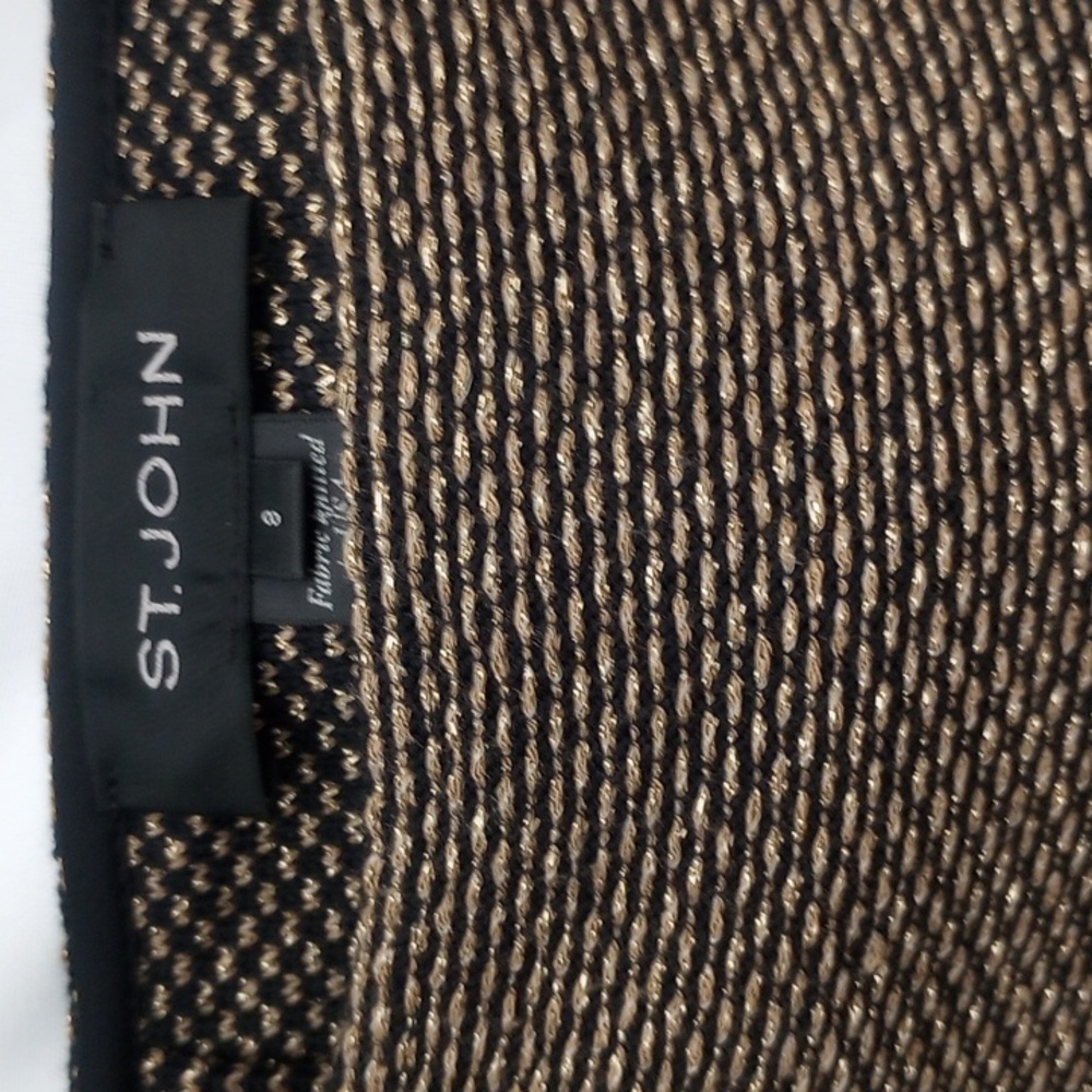ST. JOHN Black/ Gold Wool and Metallic Pencil Skirt